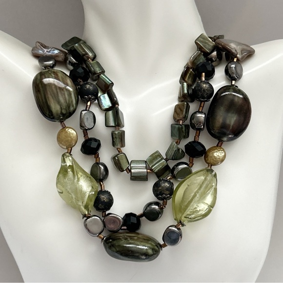 Davis Gold Triple Strand Necklace in Dichroic Glass